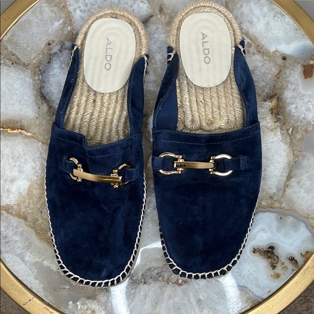 Aldo Blue Suede Espadrille Mules